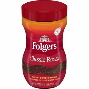 Folgers Instant Classic Roast Coffee - Regular, Regular - Classic - 8 oz Per Jar - Instant - Mountain Grown Product Image 
