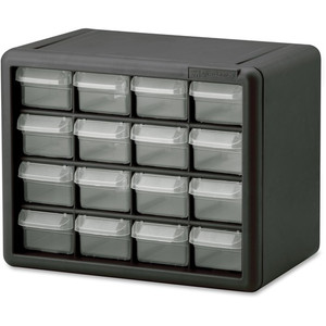 Akro-Mils 16-Drawer Plastic Storage Cabinet - 16 Drawer(s) - 8.50" Height x 6.40" Width x 10.50" Length - Floor - Stackable, Finger Grip, Unbreakable - Black Product Image 