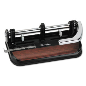 Swingline 40-Sheet Accented Heavy-Duty Lever Action Two- to Seven-Hole Punch, 11/32" Holes, Black/Woodgrain (SWI74400) View Product Image