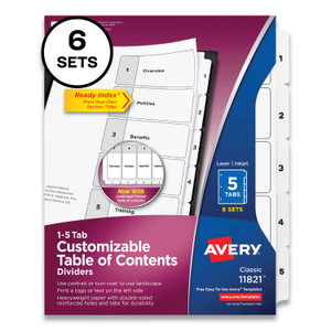 Avery Customizable Table of Contents Ready Index Black and White Dividers, 5-Tab, 1 to 5, 11 x 8.5, White, 6 Sets View Product Image