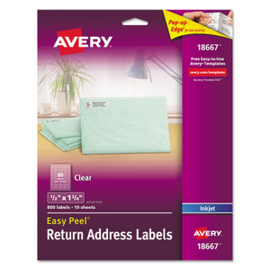 Avery Matte Clear Easy Peel Mailing Labels w/ Sure Feed Technology, Inkjet Printers, 0.5 x 1.75, Clear, 80/Sheet, 10 Sheets/Pack (AVE18667) View Product Image