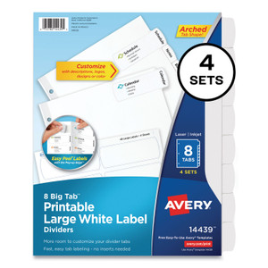 Avery Big Tab Printable Large White Label Tab Dividers, 8-Tab, 11 x 8.5, White, 4 Sets View Product Image