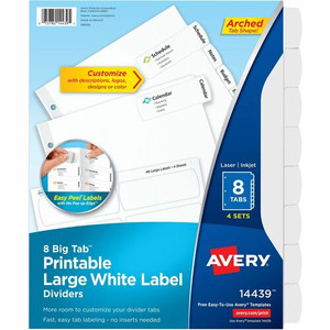 Avery Big Tab Tab Divider - 32 x Divider(s) - 8 - 8 Tab(s)/Set - 8.5" Divider Width x 11" Divider Length - 3 Hole Punched Product Image 
