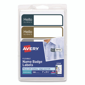Avery Flexible Self-Adhesive Mini Name Badge Labels, 1 x 3.75, Hello, Assorted, 100/Pack View Product Image