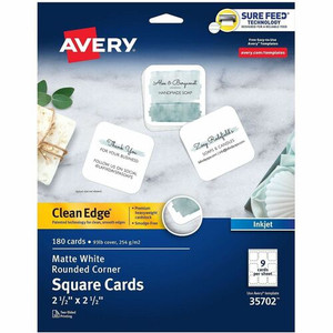 Avery Clean Edge Square Cards, Rounded Corners, 2.5" x 2.5" (35702) - 110 Brightness - 8 1/2" x 11" - 93 lb Basis Weight - 254 g/m² Grammage - Matte Product Image 