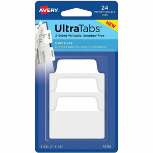 Avery Ultra Tabs Repositionable Multi-Use Tabs - 24 Tab(s) - 8 Tab(s)/Set - Clear Film, White Paper Tab(s) Product Image 