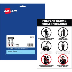Avery Surface Safe PREVENT GERMS Wall Decals - Print/Message "Prevents Germs from Spreading" - 7" Width x 10" Height Product Image 