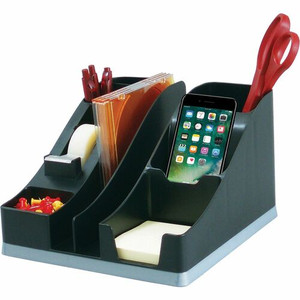 Deflecto Silouettes All-in-One Caddy - 6 Compartment(s) - 5.19" Height x 8.13" Width x 9.13" Depth - Desktop - Cable Management, Removable Divider - Silver Product Image 