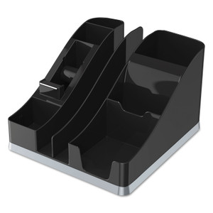 deflecto Silhouettes All-In-One Caddy, 6 Compartments, Plastic, 8.13 x 9.13 x 5.19, Black/Silver View Product Image