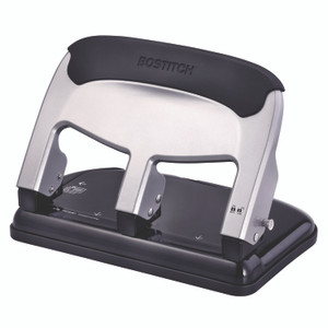 Bostitch 40-Sheet EZ Squeeze Three-Hole Punch, 9/32" Hole, Silver/Black View Product Image