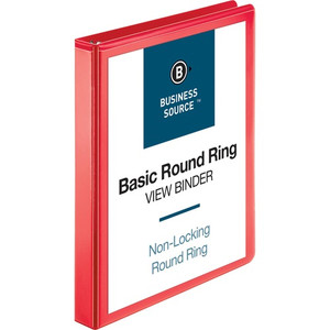 Business Source Round Ring Binder - 1" Binder Capacity - Fastener(s): Round Ring - Pocket(s): 2, Internal - Red - Clear Overlay, Labeling Area Product Image 