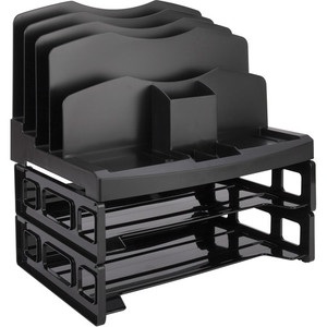 Business Source Smart Sorter Letter Tray/Organizer - 9 Compartment(s) - 14" Height x 13.12" Width x 9.88" Depth - Desktop - Black Product Image 