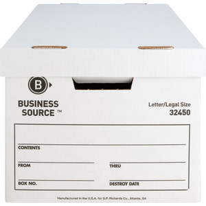 Business Source Storage Boxes, Ltr/Legal, 400 lb, 12"x15"x10", 12/CT, White (BSN32450) View Product Image