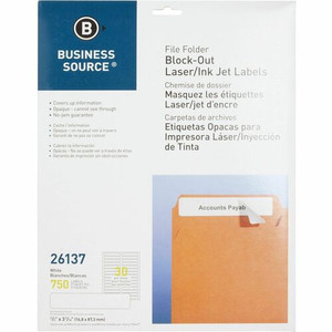Business Source Block-out File Folder Labels - 3 7/16" Length - Permanent Adhesive - Laser, Inkjet - White - Lignin-free Product Image 