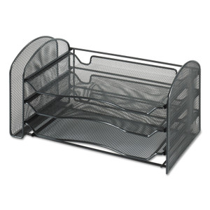 Safco Mesh Desk Organizer, 1 Vertical/3 Horizontal Sections, Steel Mesh, 16.25 x 9 x 8, Black View Product Image
