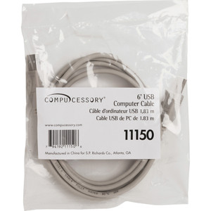 Compucessory A-B USB 2.0 Cable, Plug and Play, 6', Gray (CCS11150) View Product Image
