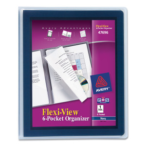 Avery Flexi-View Six-Pocket Polypropylene Organizer, 150-Sheet Capacity, 11 x 8.5, Translucent/Navy (AVE47696) View Product Image