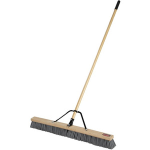 Rubbermaid Commercial Poly Bristle Medium Push Broom - 3" Polypropylene Bristle - 1.13" Handle Diameter - Lacquered Wood Handle - (RCP2040044) Product Image 