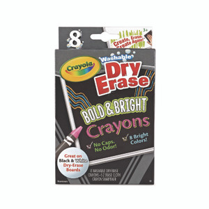 Crayola Washable Dry Erase Crayons w/E-Z Erase Cloth, Assorted Bright Colors, 8/Box View Product Image