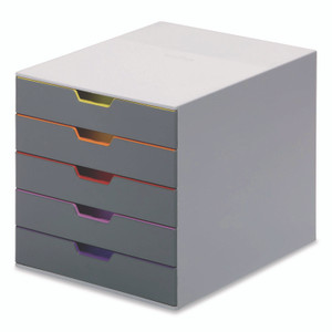Durable VARICOLOR Stackable Plastic Drawer Box, 5 Drawers, Letter to Folio Size Files, 11.5" x 14" x 11", Gray View Product Image
