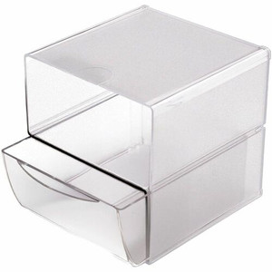 Deflecto Stackable Cube Organizer - 1 Drawer(s) - 6" Height x 6" Width x 7.20" Depth - Stackable, Removable Drawer, Removable Divider, Sturdy - Clear - Plastic Product Image 