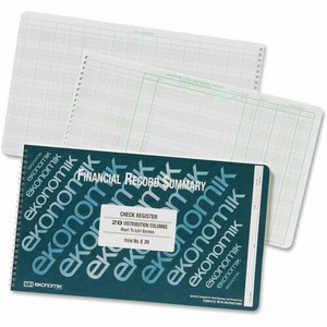 Ekonomik Financial Record Summary Check Register - 40 Sheet(s) - Wire Bound - 14.75" x 8.75" Sheet Size - 20 Columns per Sheet - White Sheet(s) Product Image 