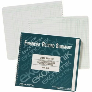 Ekonomik Check / Deposit Register - 40 Sheet(s) - Wire Bound - 10" x 8.75" Sheet Size - White Sheet(s) - Green Print Color Product Image 