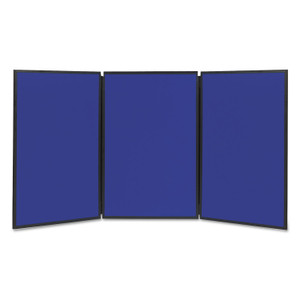 Quartet Show-It! Three-Panel Display System, 72" x 36", Blue/Gray Surface, Black PVC Frame View Product Image