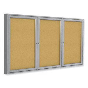 Ghent 3 Door Enclosed Natural Cork Bulletin Board with Satin Aluminum Frame, 96 x 48, Tan Surface, Ships in 7-10 Business Days (GHEPA34896K) View Product Image