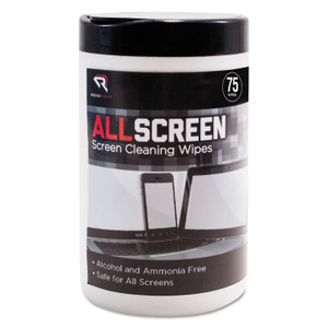 Read Right AllScreen Screen Cleaning Wipes, 1-Ply, 6 x 6, Unscented, White, 75/Tub (REARR15045) View Product Image