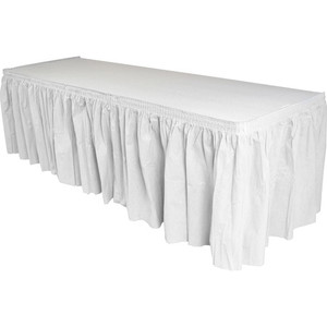 Genuine Joe Table Skirting, Pleated Polyester, 29"x14 ft., 6/CT, White (GJO11915CT) View Product Image