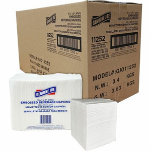 Genuine Joe Quad-fold Square Beverage Napkins - 1 Ply - 9.50" Width x 9.50" Length - White - 500/Pack Product Image 