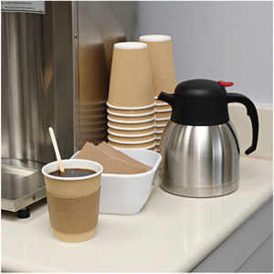 Genuine Joe Cup Sleeves, 10-16oz., Corrugated, 50/PK, Brown (GJO19049) View Product Image