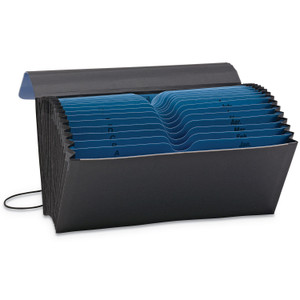 Smead Handy File with Pockets, 21 Sections, Elastic Cord Closure, 1/2-Cut Tabs, Check Size, Black/Blue View Product Image