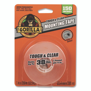 Gorilla Tough and Clear Double-Sided Mounting Tape, Permanent, Holds Up to 0.25 lb per Inch, 1" x 12.5 ft, Clear View Product Image
