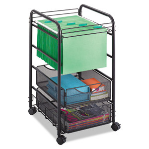 Safco Onyx Mesh Open Mobile File with Drawers, Metal, 2 Drawers, 1 Bin, 15.75" x 17" x 27", Black (SAF5215BL) View Product Image