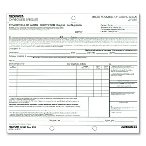 Rediform Speediset Bill of Lading, Short Form, Three-Part Carbonless, 7 x 8.5, 50 Forms Total (RED6P695) View Product Image