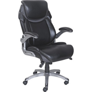 Lorell Wellness by Design Mesh Executive Office Chair - Black Seat Color - Bonded Leather Seat Material - Black Back Color - Bonded Leather Back Material - High Back Product Image 