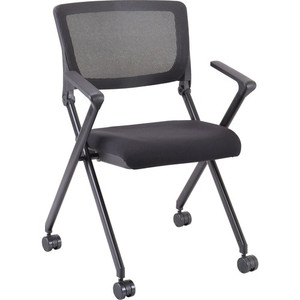 Lorell Mobile Mesh Back Nesting Chairs with Arms - Black Seat Color - Fabric Seat Material - Metal Frame Material Product Image 