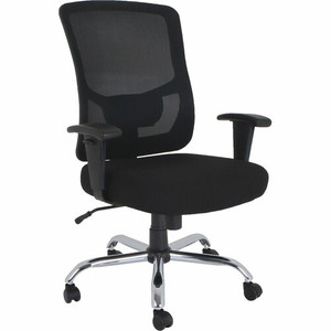 Lorell Big & Tall Mesh High-Back Task Chair - Fabric Seat Material - Mid Back - 5-star Base - Black Product Image 