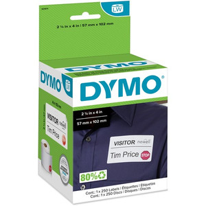 Dymo LabelWriter Time-expire Name Badge Labels - 2 1/4" Width x 4" Length - Rectangle - White - 250 / Roll Product Image 