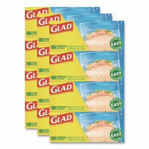 Glad Fold Top Food Storage Plastic Sandwich Bags, 6.5 x 5.5, Clear, 180 Bags/Box, 12 Boxes/Carton View Product Image