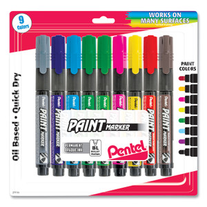 Pentel Opaque Bullet Tip Paint Markers, Medium Bullet Tip, Assorted Colors, 9/Pack (PENMMP20BP9M) View Product Image