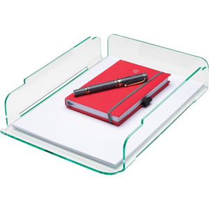 Lorell Single Stacking Document Tray - Desktop - Durable, Lightweight, Non-skid, Stackable - Clear, Green - Acrylic Product Image 