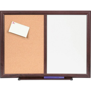 Lorell Combo Dry-Erase/Cork Board - 24" (2 ft) Width x 18" (1.5 ft) Height - Melamine Surface - Mahogany Wood Frame Product Image 