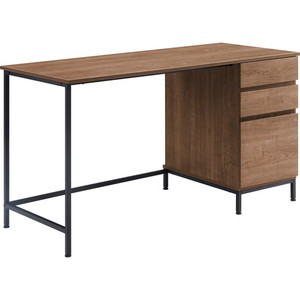 Lorell SOHO Desk with Side Drawers - 30" Height x 55" Width x 23.6" Depth - 3 x File Drawer(s) - Single Pedestal on Right Side - Finish: Walnut Product Image 
