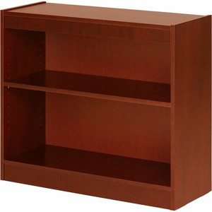 Lorell Panel End Hardwood Veneer Bookcase - 30" Height x 36" Width x 12" Depth x 0.8" Thickness - 2 Shelve(s) - 1 Adjustable Shelf(ves) - Material: Veneer - Finish: Cherry Product Image 