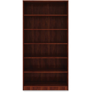 Lorell Laminate Bookcase - 6 Shelf(ves) - 73" Height x 36" Width x 12" Depth - Sturdy, Adjustable Feet, Adjustable Shelf - Thermofused Laminate (TFL) - Cherry Product Image 