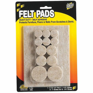 Scratch Guard Felt Pads - Combo Pack - 12 Pad of 0.75" Diameter, 8 Pad of 1" Diameter, 4 Pad of 1.50" Diameter - Circle, Rectangle - Self-adhesive - Beige Product Image 