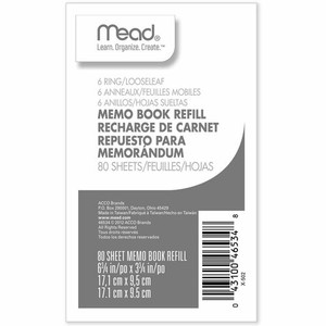 Mead Memo Book Refill Pages - 80 Sheets - 3 3/4" x 6 3/4" Sheet Size - White Paper - Assorted Cover Product Image 